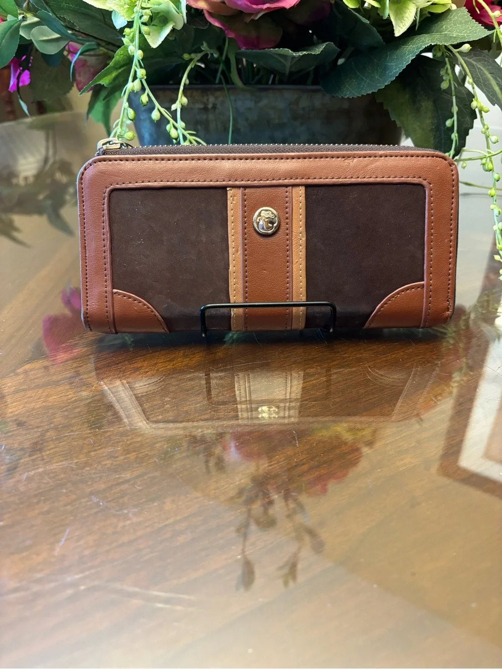 Spartina 449 Brown and Tan Leather Zip-Around Wallet